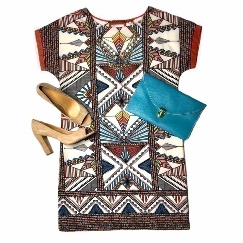 Gibson Latimer Tribal Print Shift Dress Sz Small